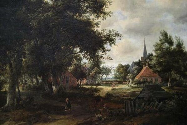 Entrance to a Village by Meindert Hobbema - Art Print