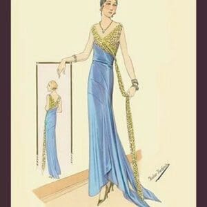 Evening Gown in Blue and Gold by Atelier Bachroitz - Art Print