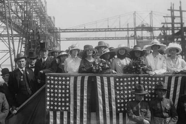 FDR attends launch of the Battleship Tennessee as Secretary of the Navy - Art Print