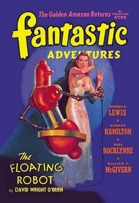 Fantastic Adventures: Floating Robot and Woman - Art Print