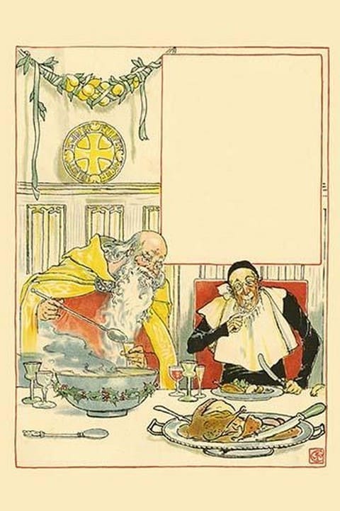 Father Christmas served Ash Wednesday a great feast and plied him with cider by Walter Crane - Art Print