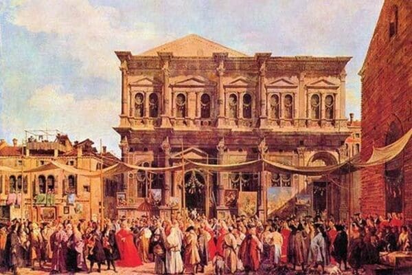 Festival in San Rocco by Canaletto - Art Print