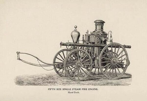 Fifth Size Single Steam Fire Engine: Hand Draft - Art Print