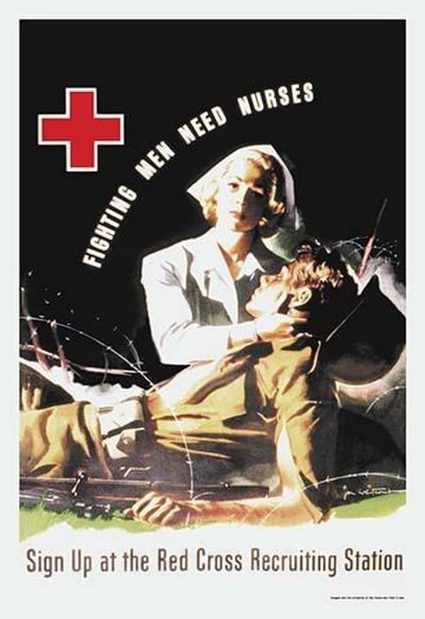 Fighting Men Need Nurses: Sign Up at the Red Cross Recruiting Station by J. Whitcomb - Art Print