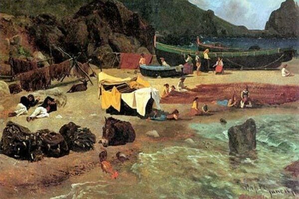 Fishing Boats on Capri by Albert Bierstadt - Art Print