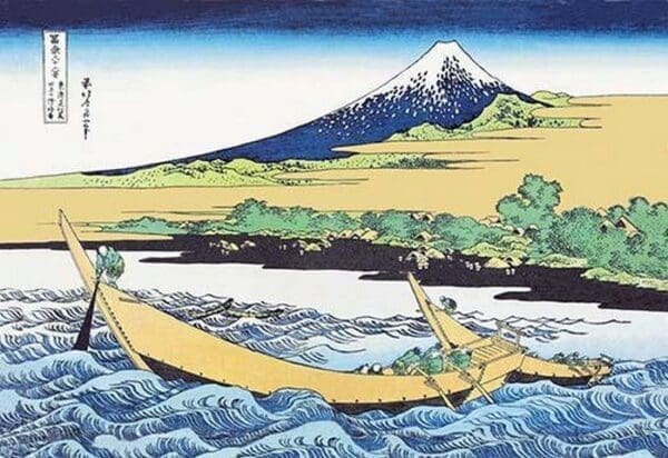 Fishing Boats within View of Mount Fuji by Hokusai - Art Print