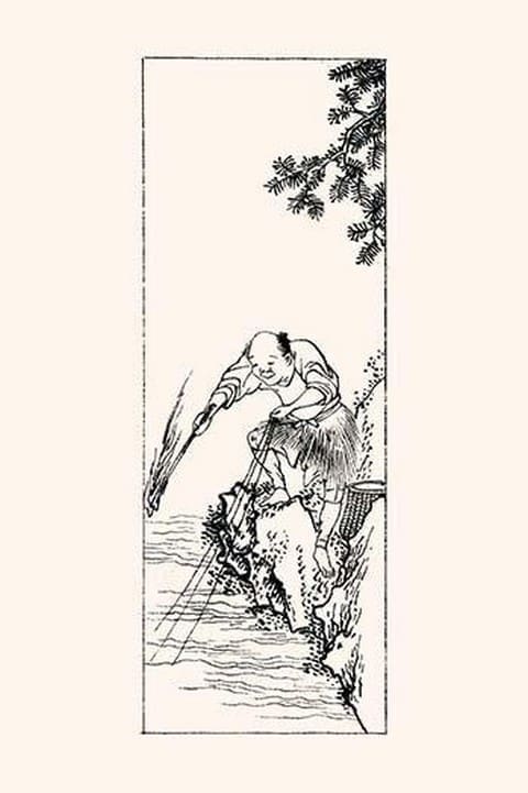 Fishing from the Bank of a River by Isai Katsushika - Art Print