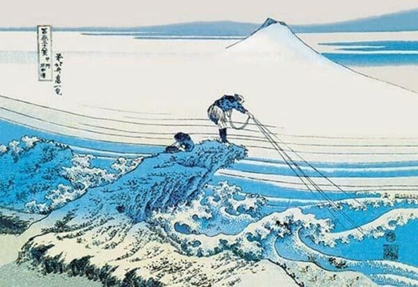 Fishing in the Surf by Hokusai - Art Print