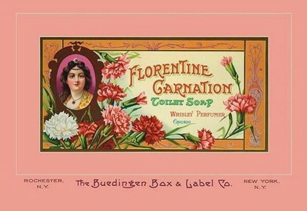 Florentine Carnation Toilet Soap by Buedingen Box & Label Co. - Art Print