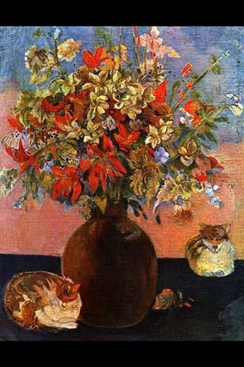 Flowers and Cats by Paul Gauguin - Art Print