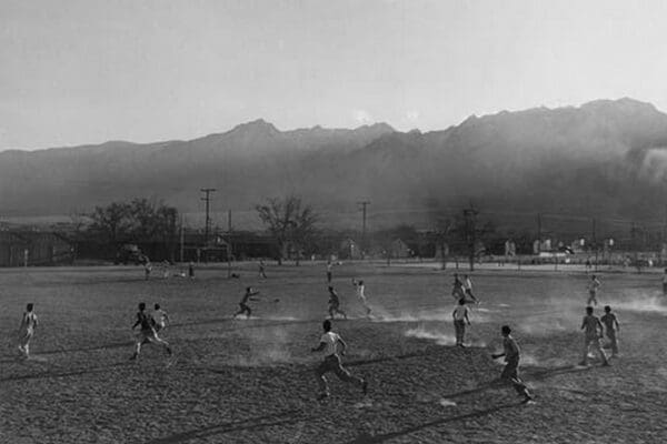 Football practice by Ansel Adams - Art Print