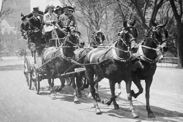 Four in Hand Coach with Wealthy on their way to Newport from Manhattan - Art Print