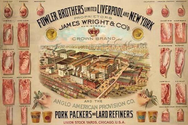 Fowler Brothers Unlimited Pork Packers and Lard Refiners by Milwaukee Litho. & Engr. Co - Art Print