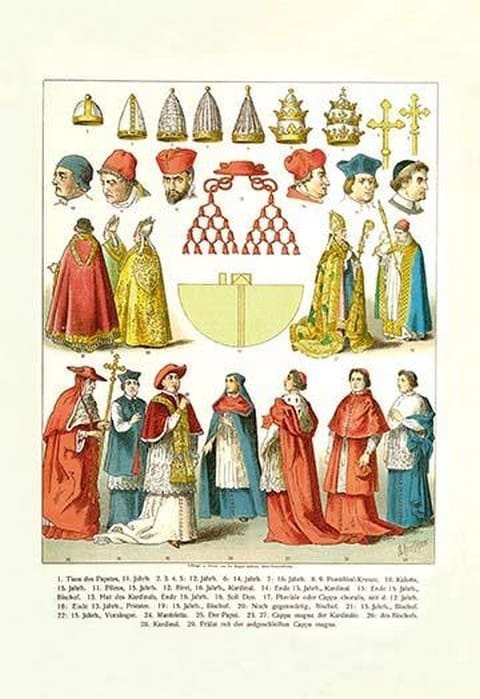 French Clergy Headwear and Vestments - Art Print