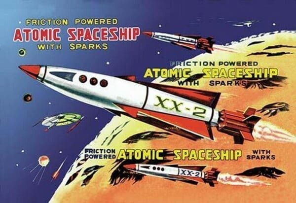 Friction Powered Atomic Spaceship with Sparks - Art Print