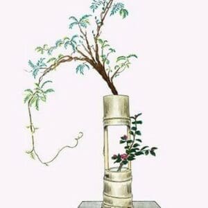 Fuji & Tsubaki (Wisteria and Camellia) in a two story Bamboo Vase by Josiah Conder #2 - Art Print