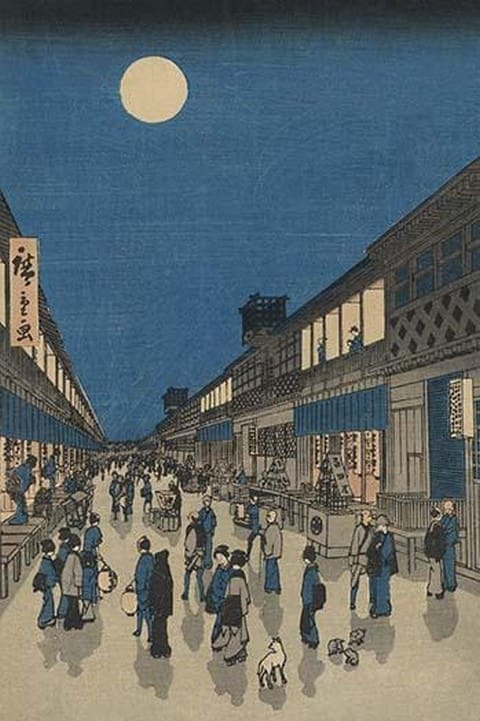 Full Moon Over a Crowded Street - Art Print