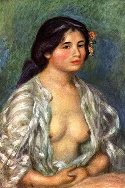 Gabrielle with open blouse by Pierre-August Renoir - Art Print