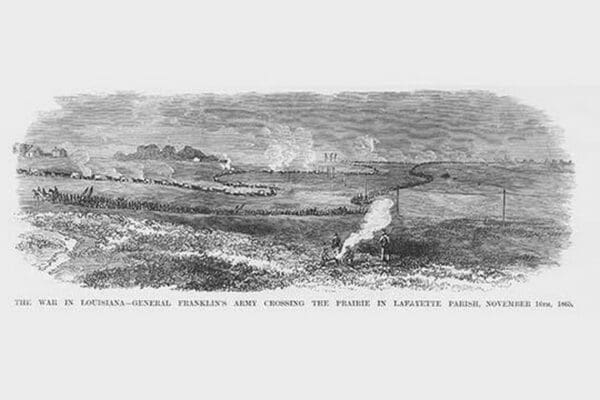 General Franklin's Army crossing the prairie in Lafayette Parish by Frank Leslie - Art Print