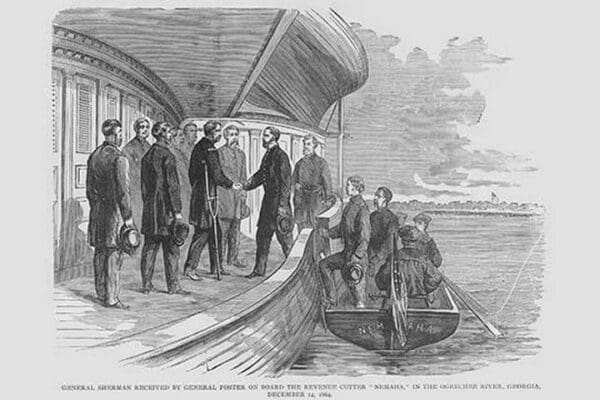 General Sherman Received by General Foster on Revenue Cutter 'Nehama' by Frank Leslie - Art Print