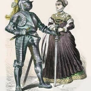 German Costumes: Knight with Sword and Noble Woman - Art Print