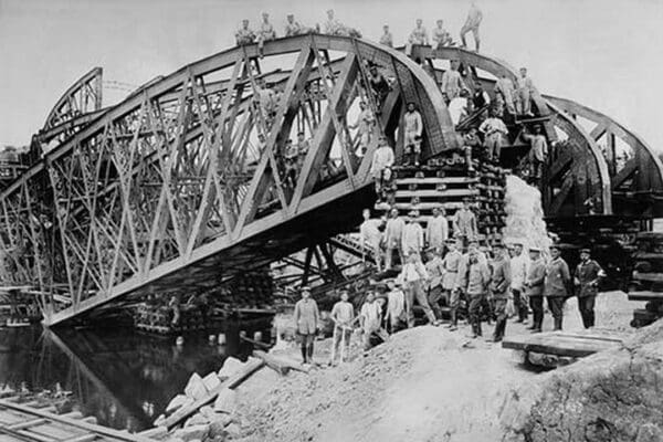 German Sappers and Engineers Rebuild Bridge at Lemberg - Art Print