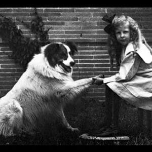 Girl Shaking Hands with Dog - Art Print