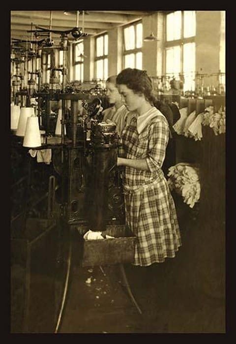 Girls topping stockings by Lewis Wickes Hine - Art Print