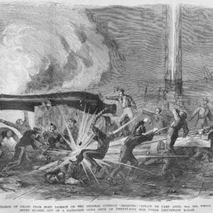 Grape Explosion from Fort Jackson creates havoc on Gunboat Iroquois by Frank Leslie - Art Print