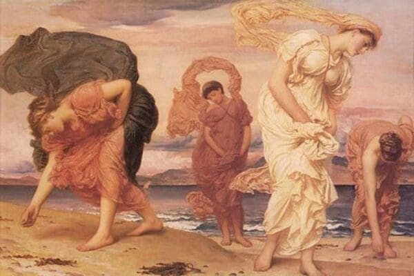 Greek Girls Picking Up Pebbles by the Sea by Lord Frederick Leighton - Art Print