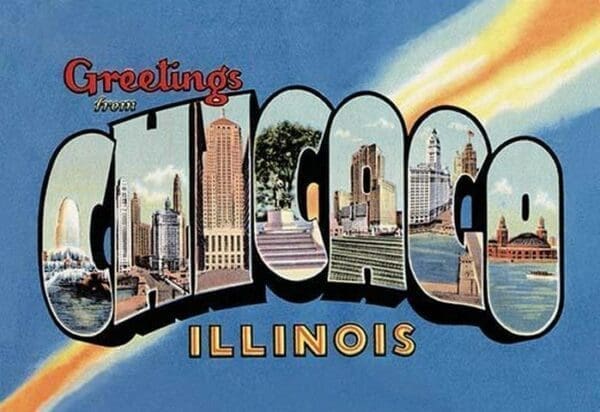 Greetings from Chicago Illinios by Curt Teich Publishers - Art Print