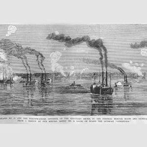 Gunboats shell Island 0 on the Mississippi by Frank Leslie #2 - Art Print