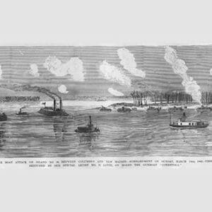 Gunboats shell Island 0 on the Mississippi by Frank Leslie - Art Print