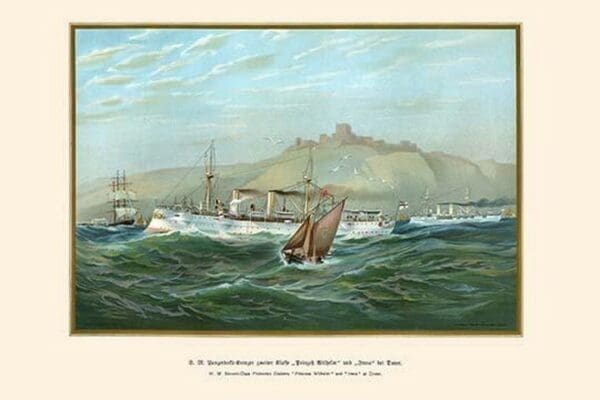 H.M. 2nd Class Protected Cruisers 'Princess Wilhelm' & 'Irene' at Dover by G. Arnold - Art Print