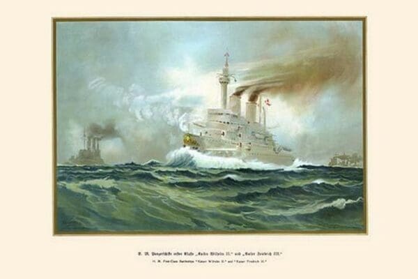 H.M. First Class Battleships 'Kaiser Wilhelm II' & 'Kaiser Friedrich III' by G. Arnold - Art Print