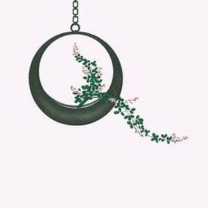 Hagi (Bush Clover) in a suspended moon-shaped Bronze vase by Josiah Conder #2 - Art Print