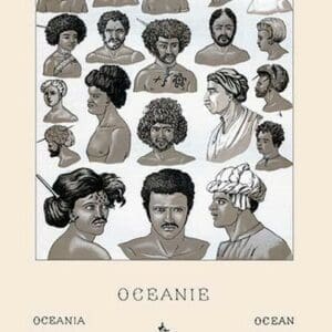 Headdresses and Hairstyles of Oceania by Auguste Racinet - Art Print