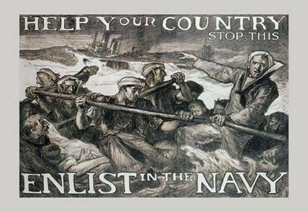 Help Your Country Stop This. Enlist in the Navy by Brangwyn - Art Print