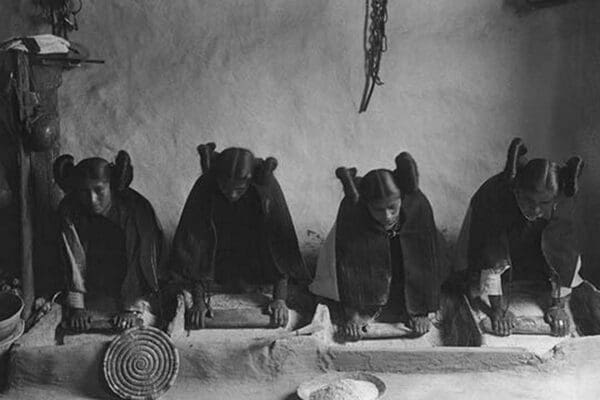 Hopi Women Knead Dough by Curtis - Art Print