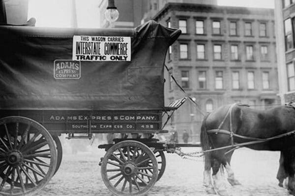 Horse & Wagon with sign saying that it is being used in Interstate Commerce Only - Art Print