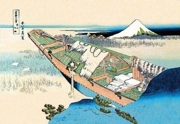 House Boat by Hokusai - Art Print