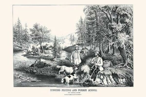 Hunting fishing and forest scenes: good luck all around by Currier & Ives - Art Print