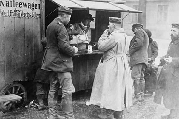 Husband & Wife Coffee Vendor serves German Soldiers - Art Print