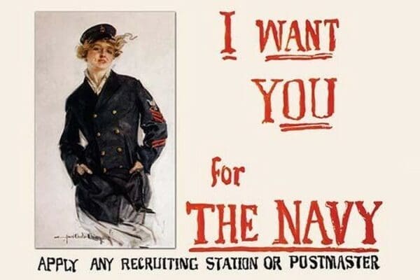 I Want You for the Navy Apply Any Recruiting Station or Postmaster by Howard Chandler Christy - Art Print