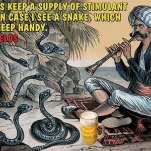 I always keep a supply of stimulant handy in case there is a snake which I also keep hands by Wilbur Pierce - Art Print