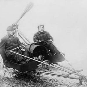 Ice Auto has two man sled with large propeller to drive thrill seekers across lake bed - Art Print