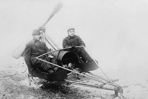 Ice Auto has two man sled with large propeller to drive thrill seekers across lake bed - Art Print