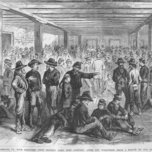 Interior of Libby Prison with Confederates from Lee's Army Imprisoned by Frank Leslie - Art Print