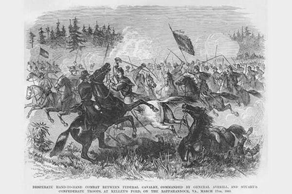 JEB Stuart & General Averill Battle at Kelly's Ford on the Rappahannock by Frank Leslie - Art Print