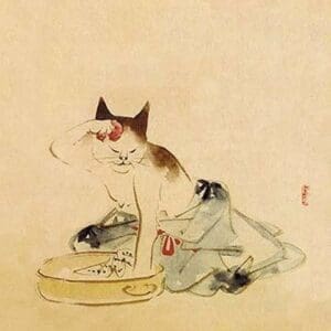 Japanese Cat Bathing - Art Print